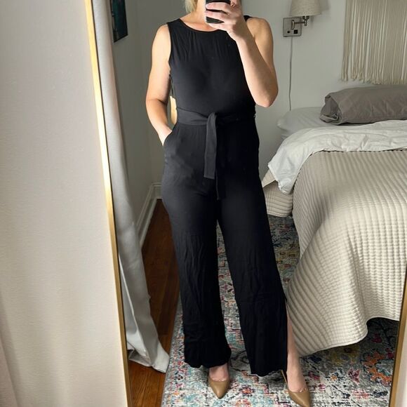 Halogen Criss Cross Black Sleeveless High Neck Jumpsuit Black Size XS - Picture 2 of 9